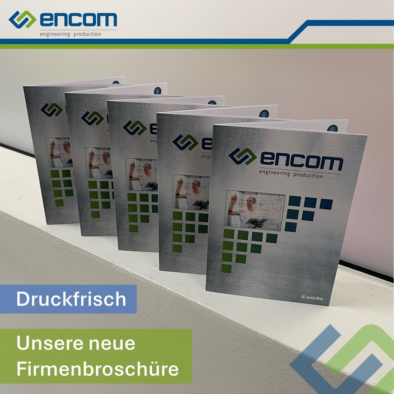 Darstellung der neuen encom Firmenbroschüre